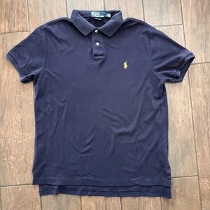 Polo Ralph Lauren Custom Fit Polo Shirt Navy with Yellow Logo sz L